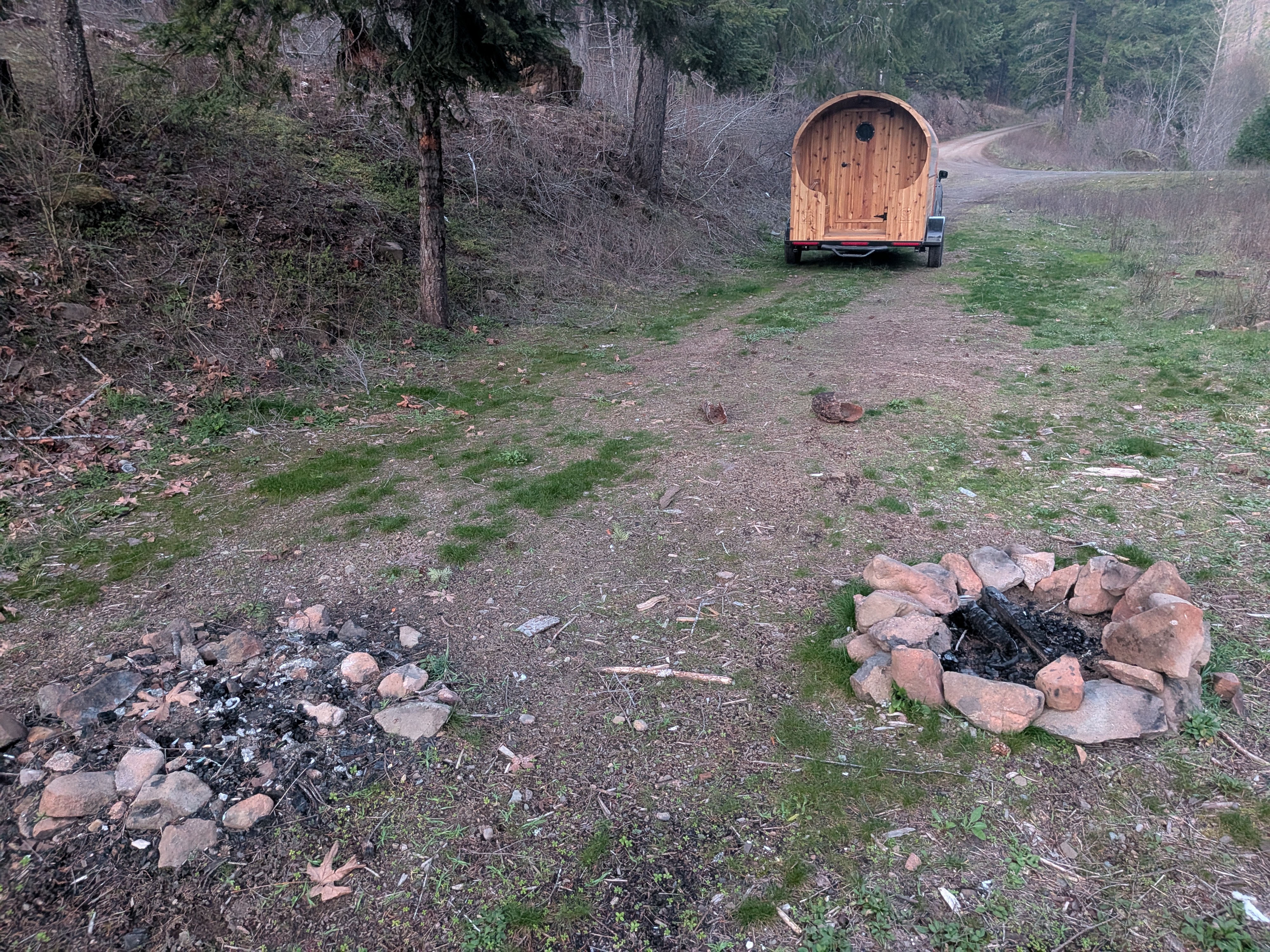 Flowing Flame sauna set up in the woods